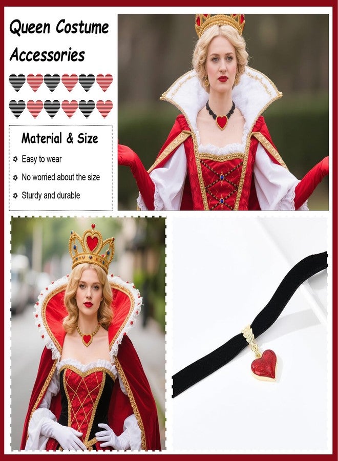 JAVARNV Queen of Hearts Costume Jewelry Red Heart Necklace Earrings Black Choker Heart Pendant Halloween Vampire Accessories - Image 3